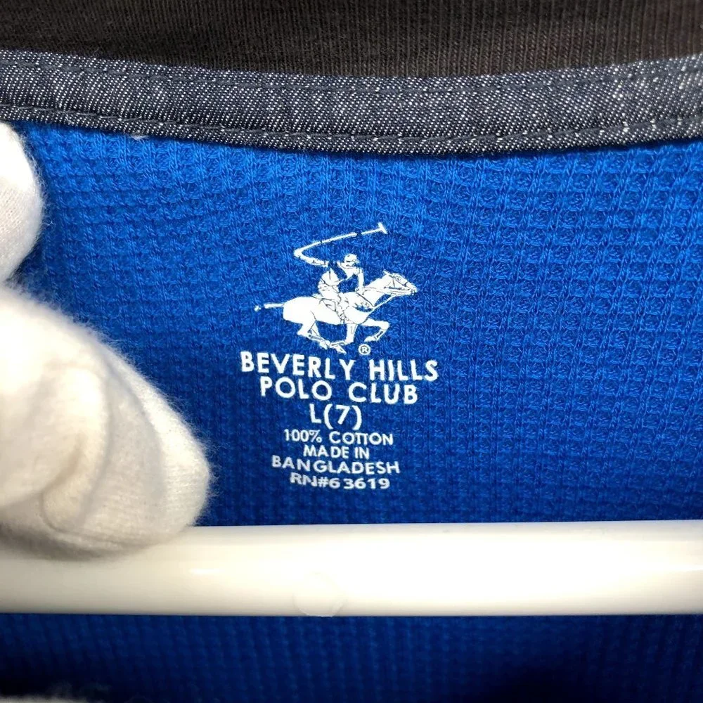 NWT Beverly Hills Polo Club Boys Size L (7) Blue Long Sleeve Henley‎ Shirt
